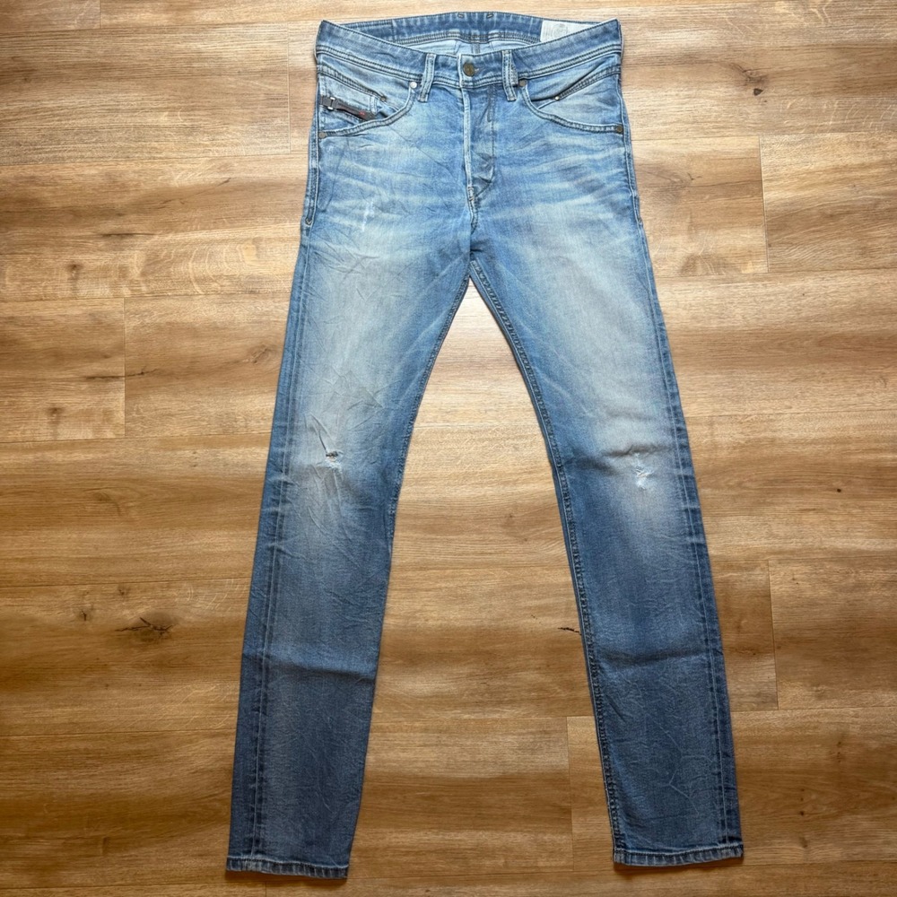Diesel Belther Jeans Mens 29x32 Blue Slim Tapered Stretch Distressed 084IK Italy